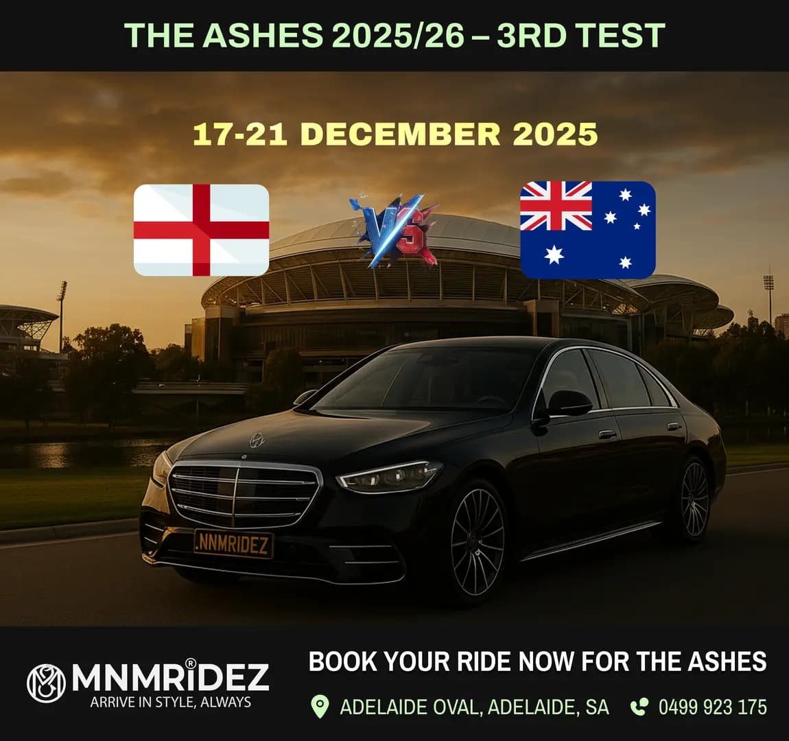 Adelaide Oval Ashes 2025 Chauffeur Transfers: Stress-Free Rides for England & Aussie Fans